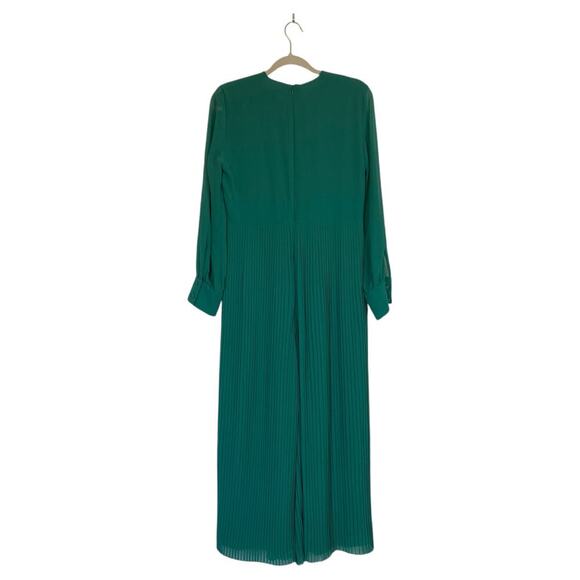 ZARA Green Pleated Jumpsuit Size Medium Long Sleeves Event Blogger Fave - Picture 2 of 9
